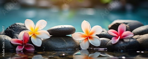 frangipani flowers on spa stones