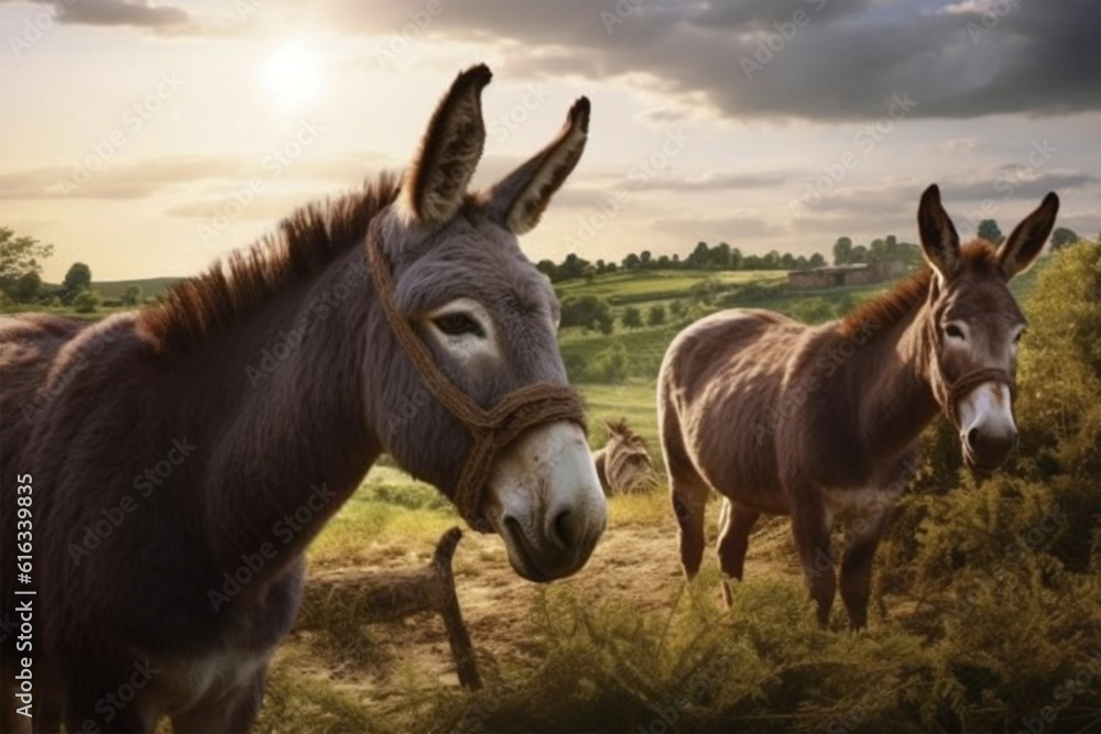 Fototapeta premium donkeys on the meadow