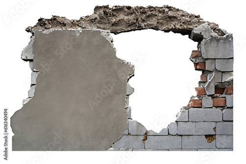 Vászonkép broken building wall, isolated on transparent background, png, Generative Ai