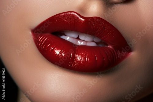 Close-Up of Woman's Lips with Vibrant Lipstick. AI