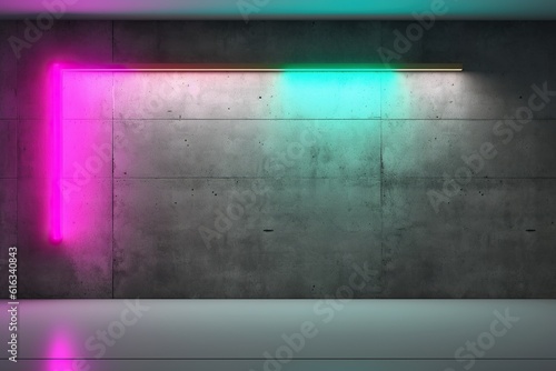 Mockup wall with empty space or copy space, lay out for text in neon lights, colorful, dark, cyberwave and vaporpunk design style. photo