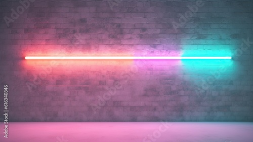 Mockup wall with empty space or copy space, lay out for text in neon lights, colorful, dark, cyberwave and vaporpunk design style. photo