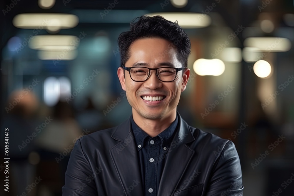 Portrait of a happy asian businessman smiling at the camera.Generative Ai Portrait of a happy asian businessman smiling at the camera.Generative Ai