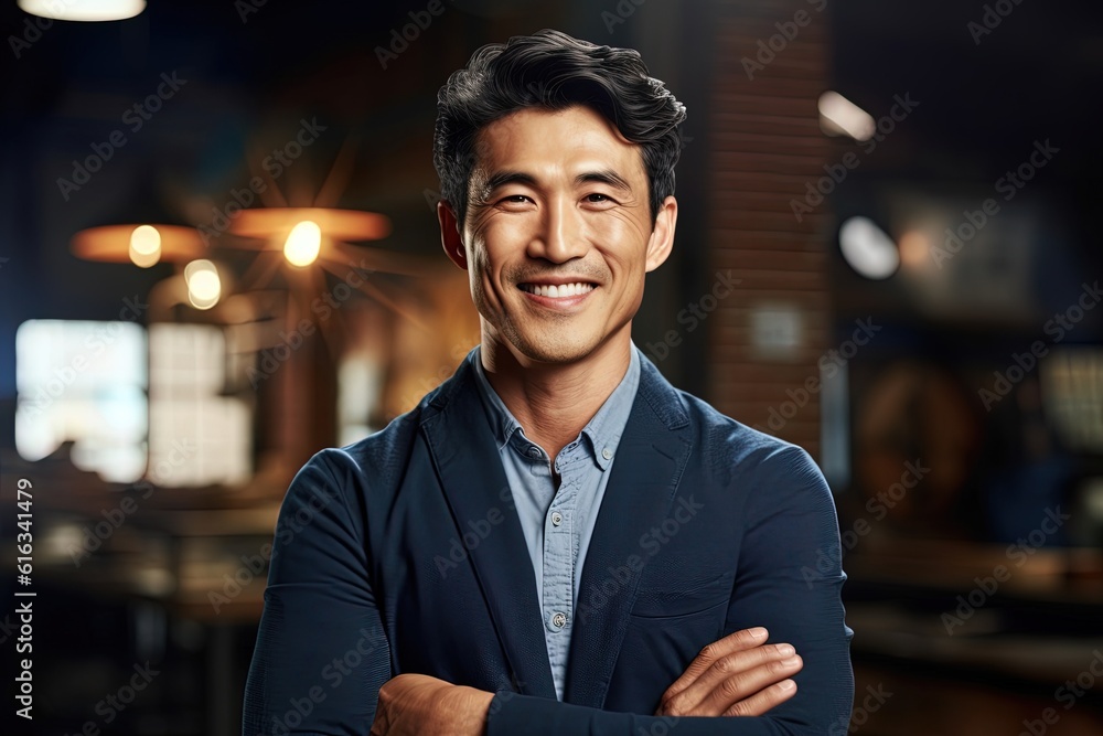 Portrait of a happy asian businessman smiling at the camera.Generative Ai Portrait of a happy asian businessman smiling at the camera.Generative Ai