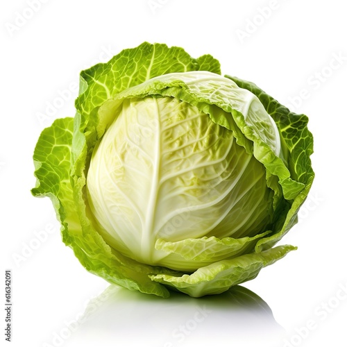 Photo of fresh white head cabbage with a white background