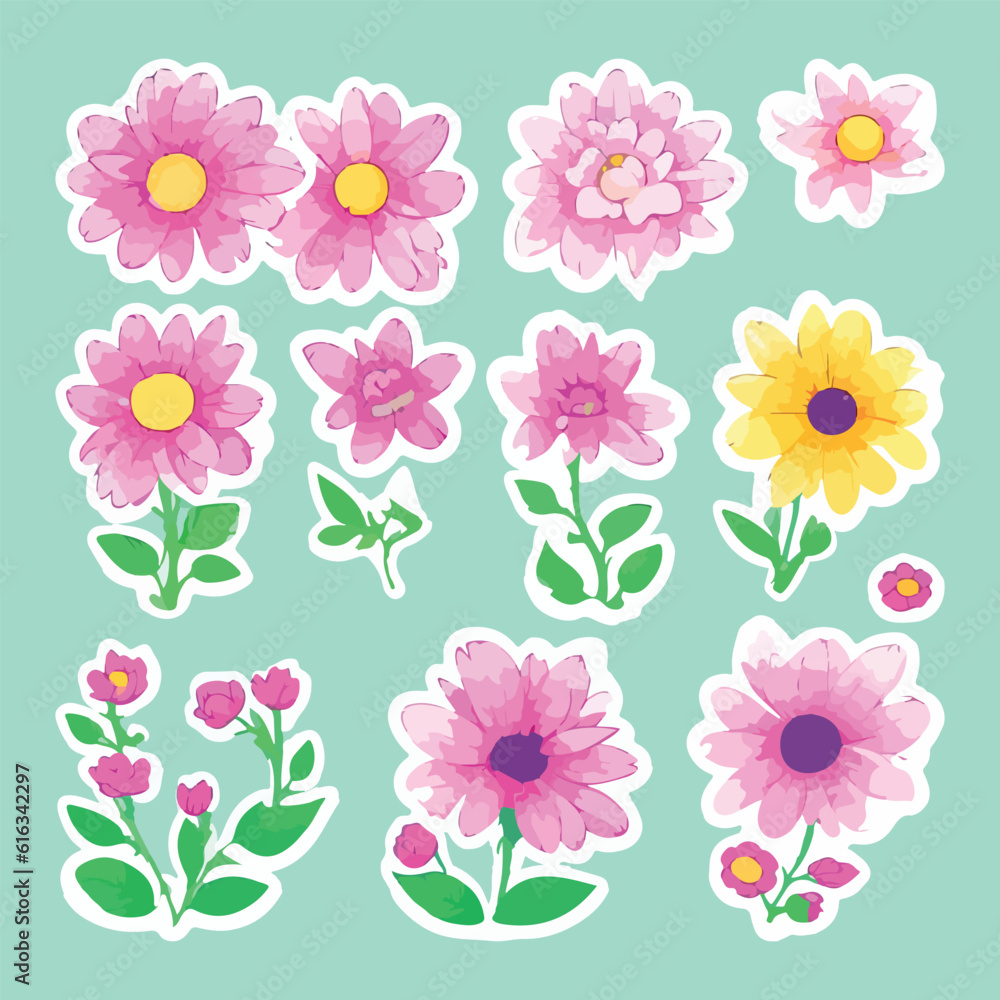 vector flowers and plants stickers set