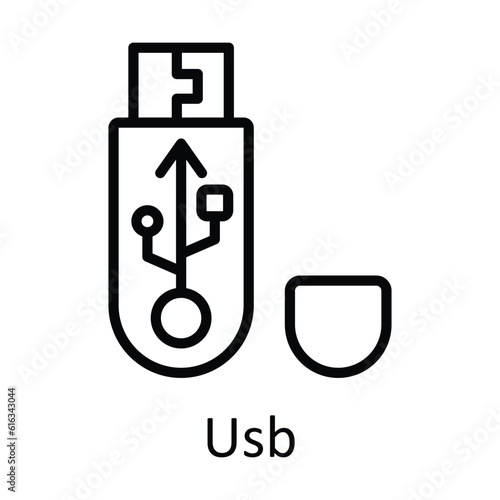 Usb Vector outline Icon Design illustration. Multimedia Symbol on White background EPS 10 File