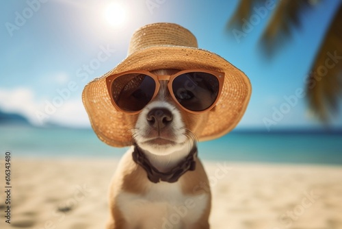 Adorable Puppy Hat and Sunglasses for a Playful Run. AI