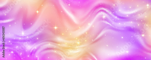 Abstract fluid background. Purple and pink neon colors gradient with stars and sparkles Wavy textured liquid design. Vector illustration