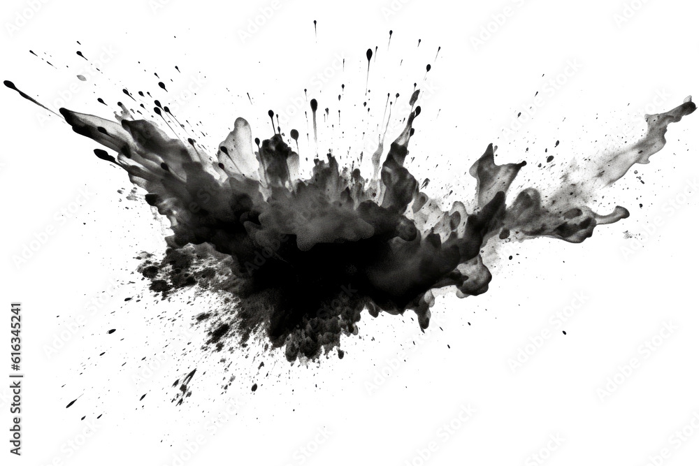 Abstract black in splash, paint, brush strokes, stain grunge isolated on white background, Japanese style with Generative AI. Abstract black in splash, paint, brush strokes, stain grunge isolated on white background, Japanese style with Generative AI.