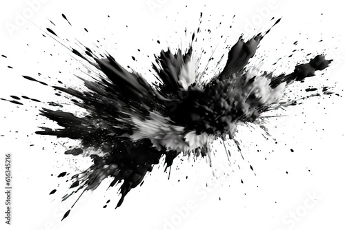 Abstract black in splash, paint, brush strokes, stain grunge isolated on white background, Japanese style with Generative AI. photo