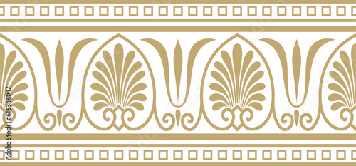 Vector golden seamless classic greek ornament. Endless European pattern. Border, frame Ancient Greece, Roman Empire..
