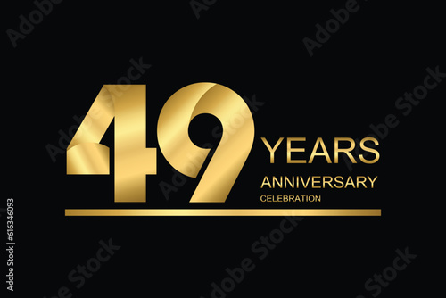 49 year anniversary vector banner template. gold icon isolated on black background.