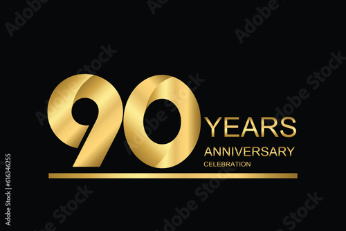 90  year anniversary vector banner template. gold icon isolated on black background.