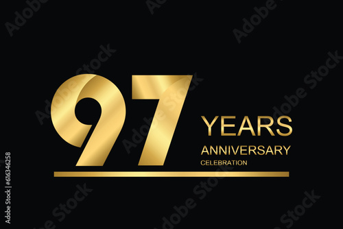 97 year anniversary vector banner template. gold icon isolated on black background.