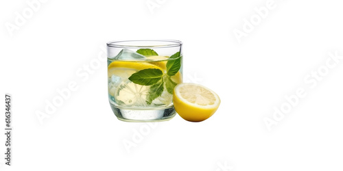 glass of water with lime, isolated on transparent background cutout , generative ai