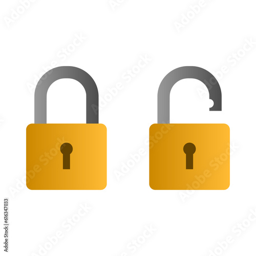 Yellow vintage padlock key lock and unlock icon vector design