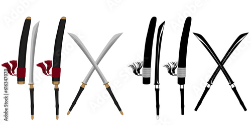 Set Daab Sword vector. Traditional asian thai blade weapon illustration