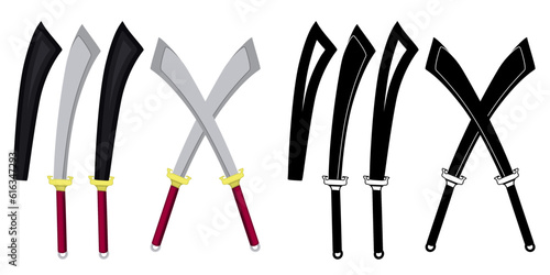 Set Dadao swords vector illustration. Traditional Chinese blade weapon