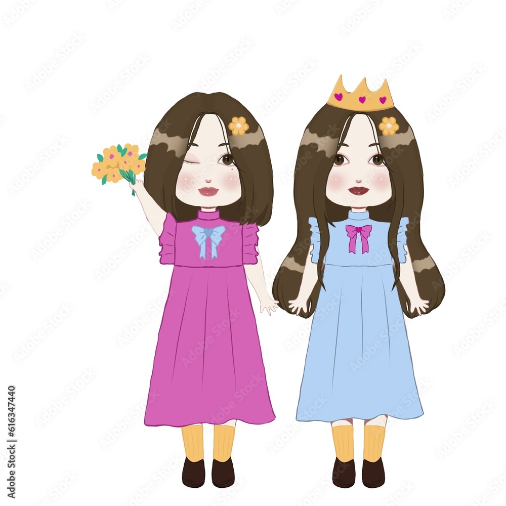 Cartoon drawing cute little girls with short hair and long hair Cartoon drawing cute little girls with short hair and long hair