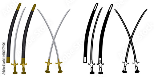 Set Talwar swords vector. Traditional Indian asian blade weapon illustration