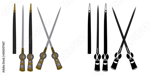 set Gauntlet or pata Sword vector illustration. Traditional medieval indian European blade weapon