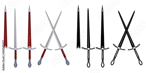Set Estoc Sword vector illustration. Traditional medieval france European blade weapon