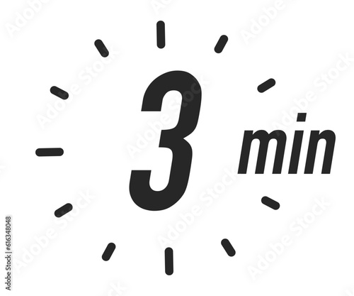Timer icons 3 minutes vector black color. Stopwatch isolated on white background. illustration 10 eps