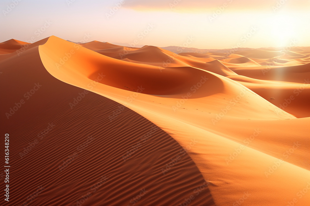 Serenity of Desert: Beautiful Sand Dunes in the Desert Created with Generative AI Tools