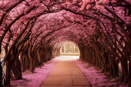 Enchanting Pink Flower Trees Tunnel - Created with Generative AI Tools