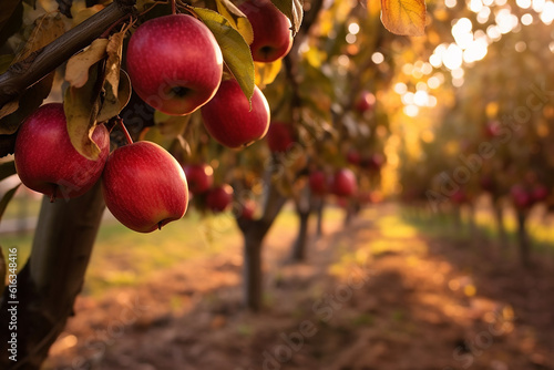 Bountiful Apple Trees in an Orchard during the Fall Season Created with Generative AI Tools photo