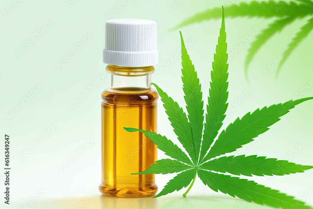 Green leaves of medicinal cannabis with extract oil.Medical marijuana flower buds, ai generative Green leaves of medicinal cannabis with extract oil.Medical marijuana flower buds, ai generative