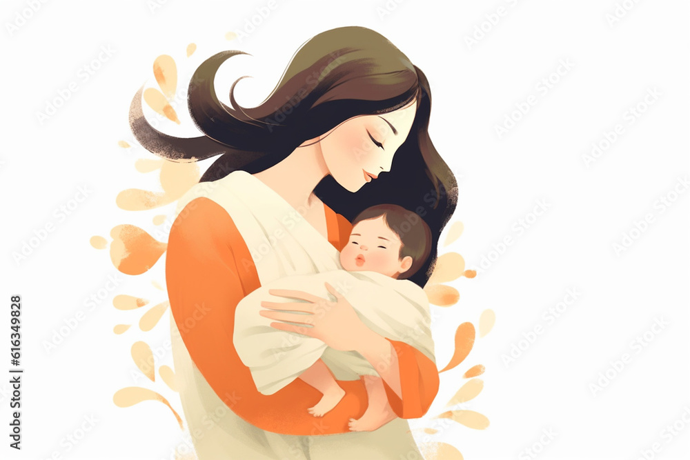 赤ちゃんを抱っこする母親：AI生成画像