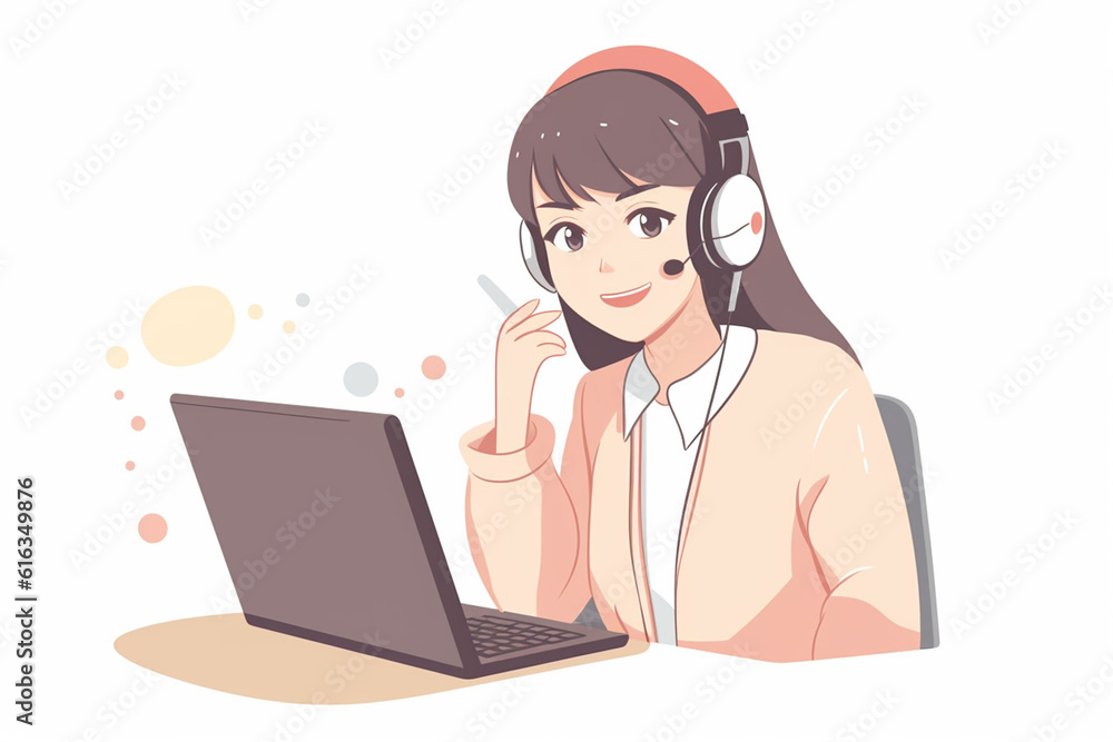 コールセンターで働く女性:AI生成画像 コールセンターで働く女性:AI生成画像