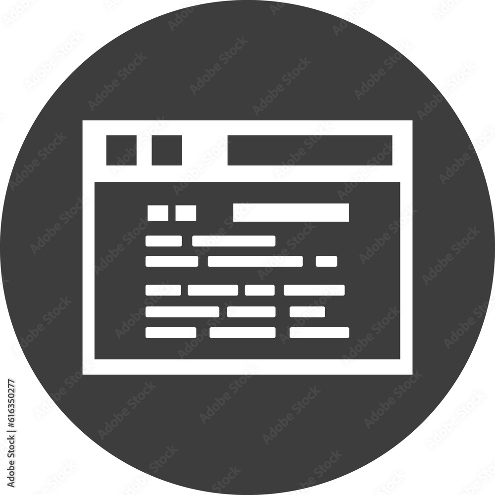 Web page icon in black circle. Web page icon in black circle.