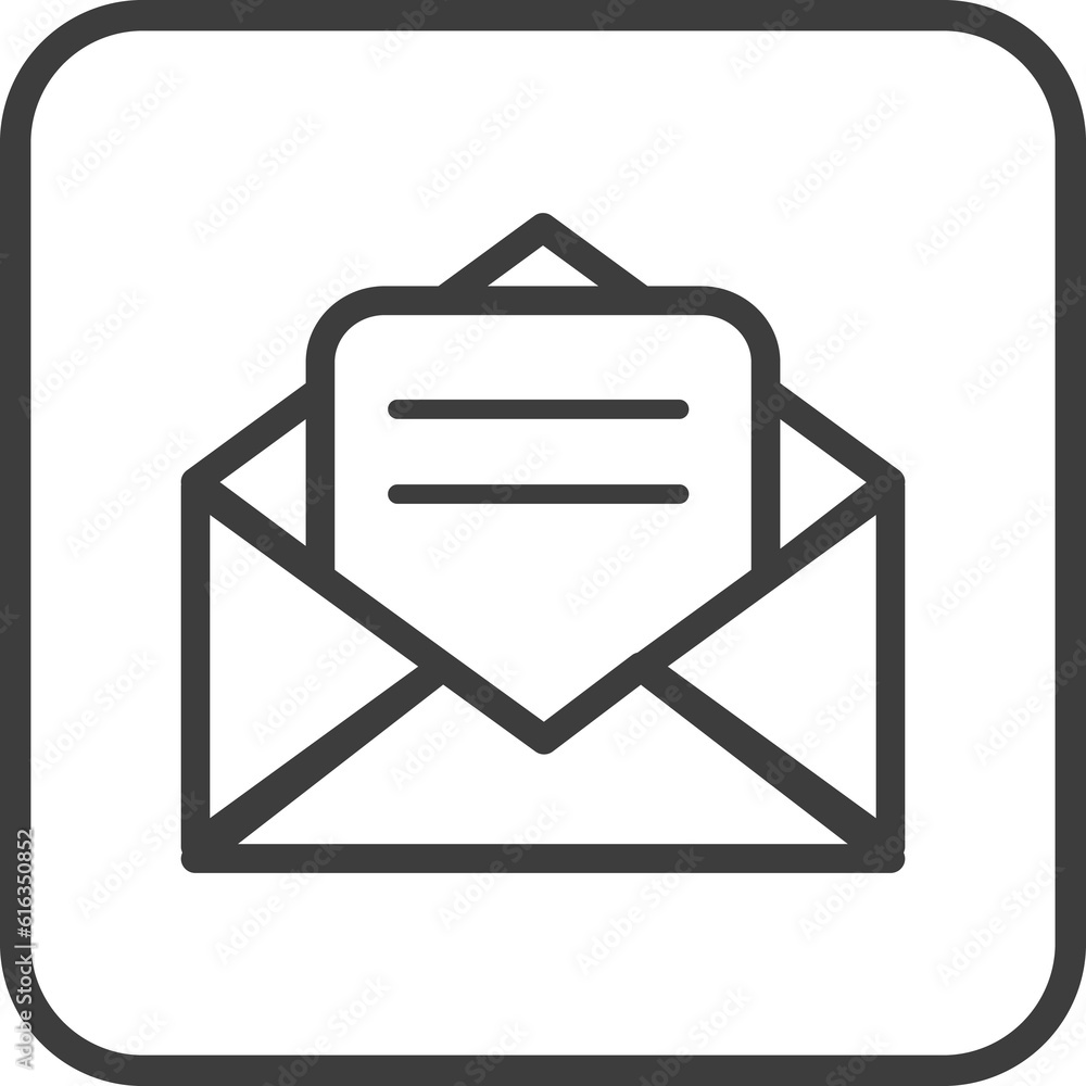 Email message icon in thin line black square frames. Email message icon in thin line black square frames.