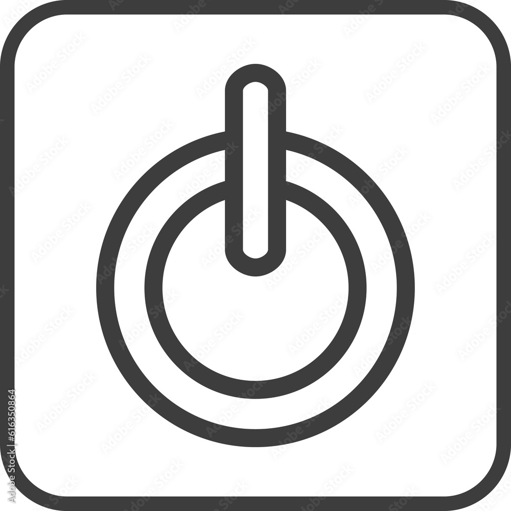 Power button icon in thin line black square frames. Power button icon in thin line black square frames.