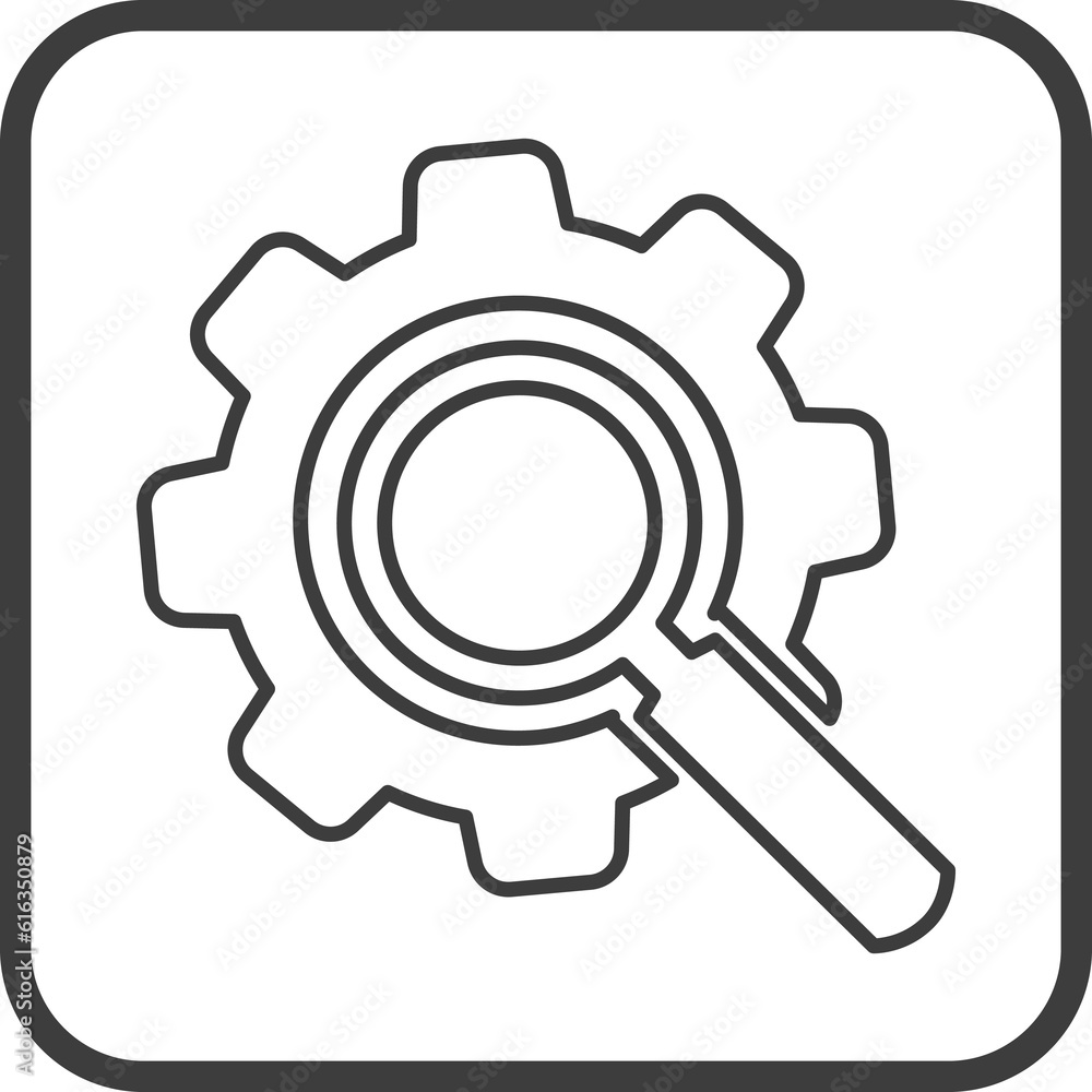 Search and Setting icon in thin line black square frames. Search and Setting icon in thin line black square frames.