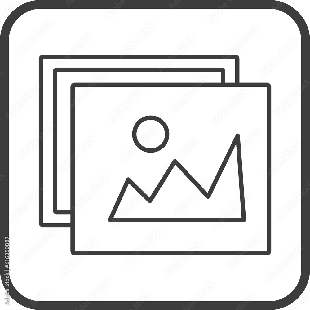 Image icon in thin line black square frames. Image icon in thin line black square frames.