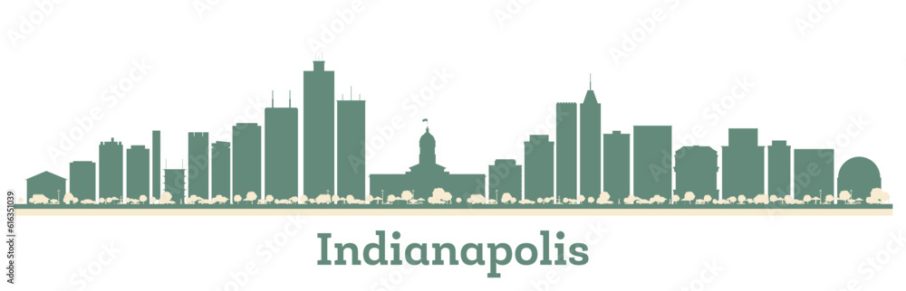 Abstract Indianapolis USA City Skyline with Color Buildings.