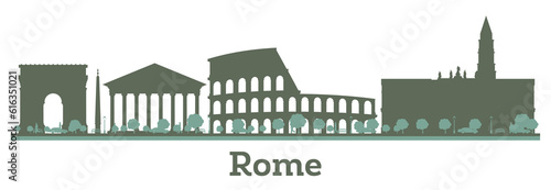 Abstract Rome Italy city skyline with color landmarks.