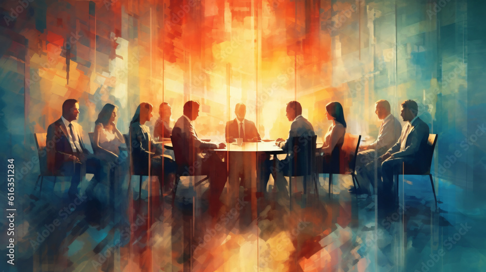 business meeting as abstract impressionist art
