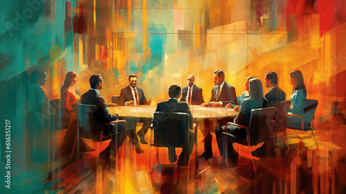 business meeting as abstract impressionist art