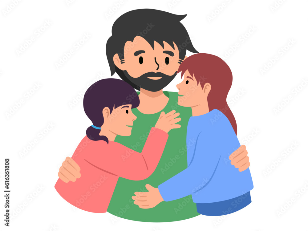 Hand drawn Dad two Daughter illustration Hand drawn Dad two Daughter illustration