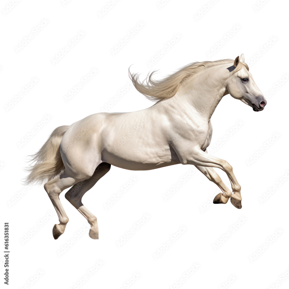 white horse running isolated on transparent background cutout