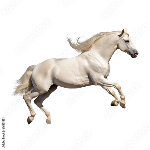 white horse running isolated on transparent background cutout