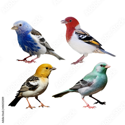 set of birds isolated on transparent background cutout