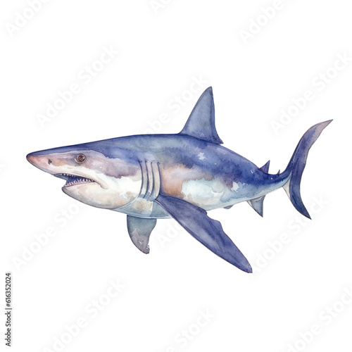 great white shark watercolor isolated on transparent background cutout