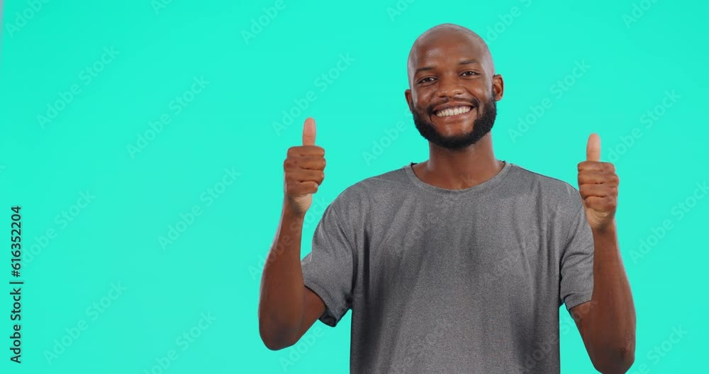 Black man, hands and thumbs up on mockup for advertising success against a studio background. Portrait of African male person show palm with like emoji, yes sign or approval for marketing on mock up Black man, hands and thumbs up on mockup for advertising success against a studio background. Portrait of African male person show palm with like emoji, yes sign or approval for marketing on mock up