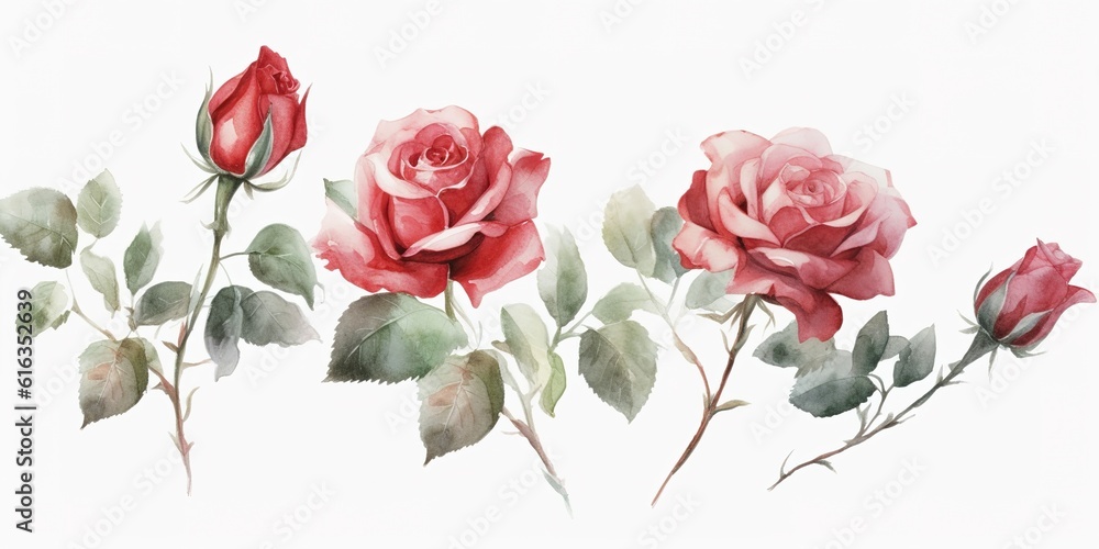 Watercolor rose flowers